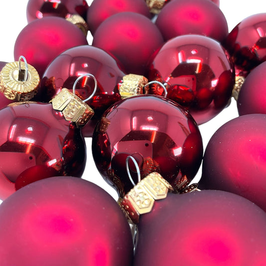 Pinnacle Peak Trading Burgundy Shiny and Matte Polish Glass 30mm Ball Bauble Ornaments 20 Piece Made in Poland 1.2 Inch