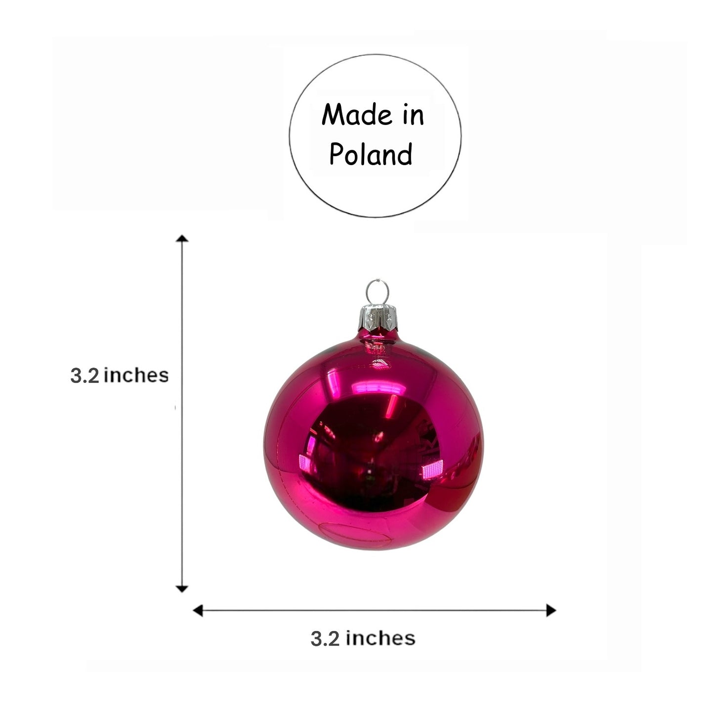 Pinnacle Peak Trading Pink Shiny and Matte Polish Glass 80mm Ball Bauble Ornaments 6 Piece Made in Poland 3.1 Inch