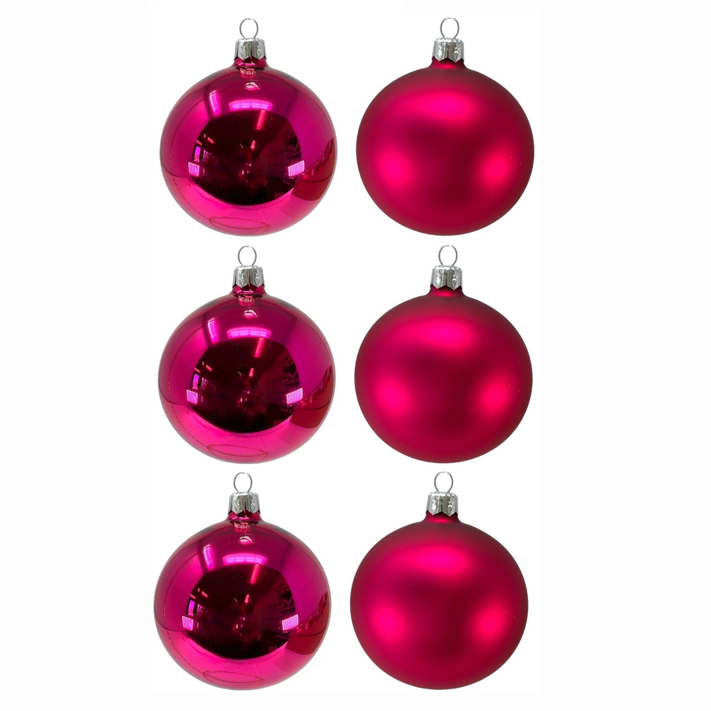 Pinnacle Peak Trading Pink Shiny and Matte Polish Glass 80mm Ball Bauble Ornaments 6 Piece Made in Poland 3.1 Inch