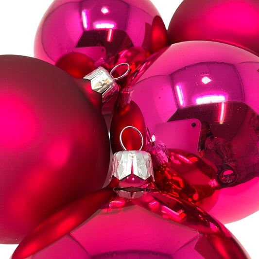 Pinnacle Peak Trading Pink Shiny and Matte Polish Glass 80mm Ball Bauble Ornaments 6 Piece Made in Poland 3.1 Inch