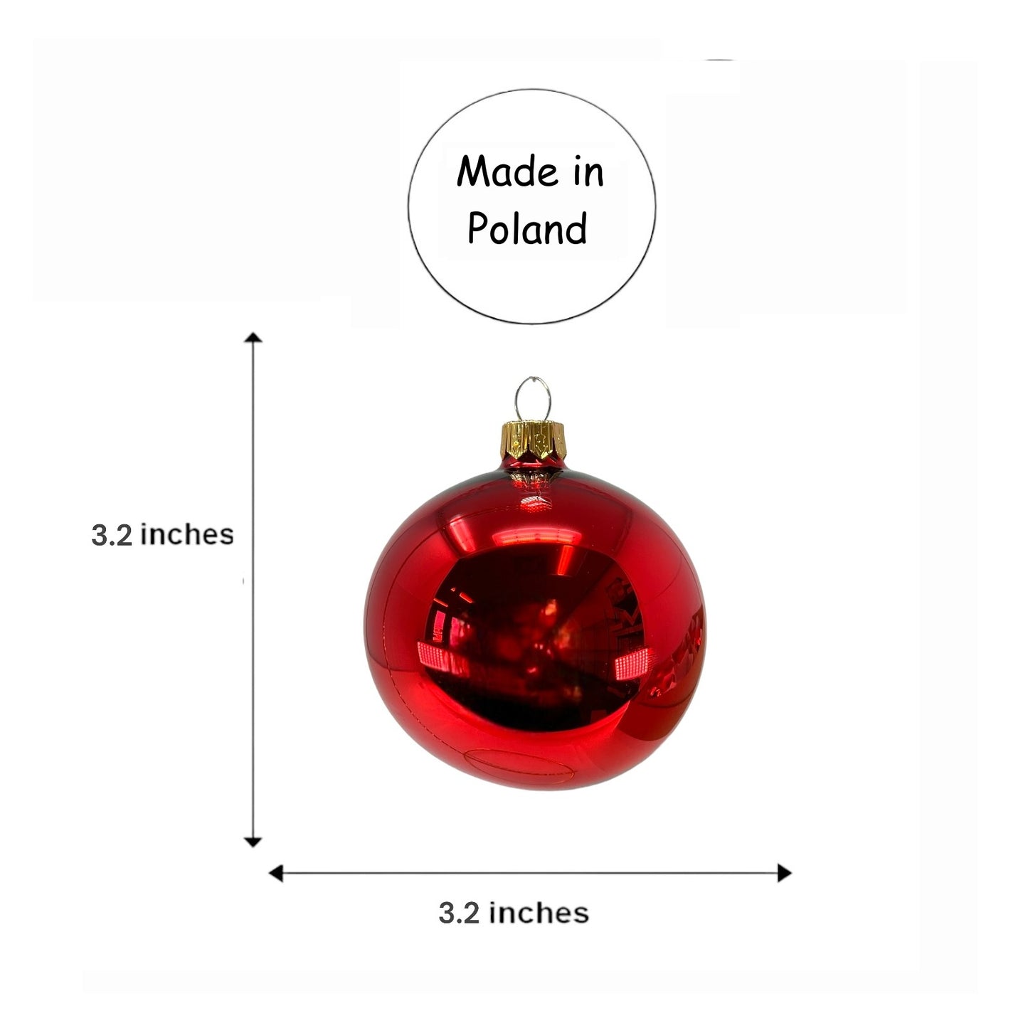 Pinnacle Peak Trading Red Shiny and Matte Polish Glass 80mm Ball Bauble Ornaments 6 Piece Made in Poland 3.1 Inch