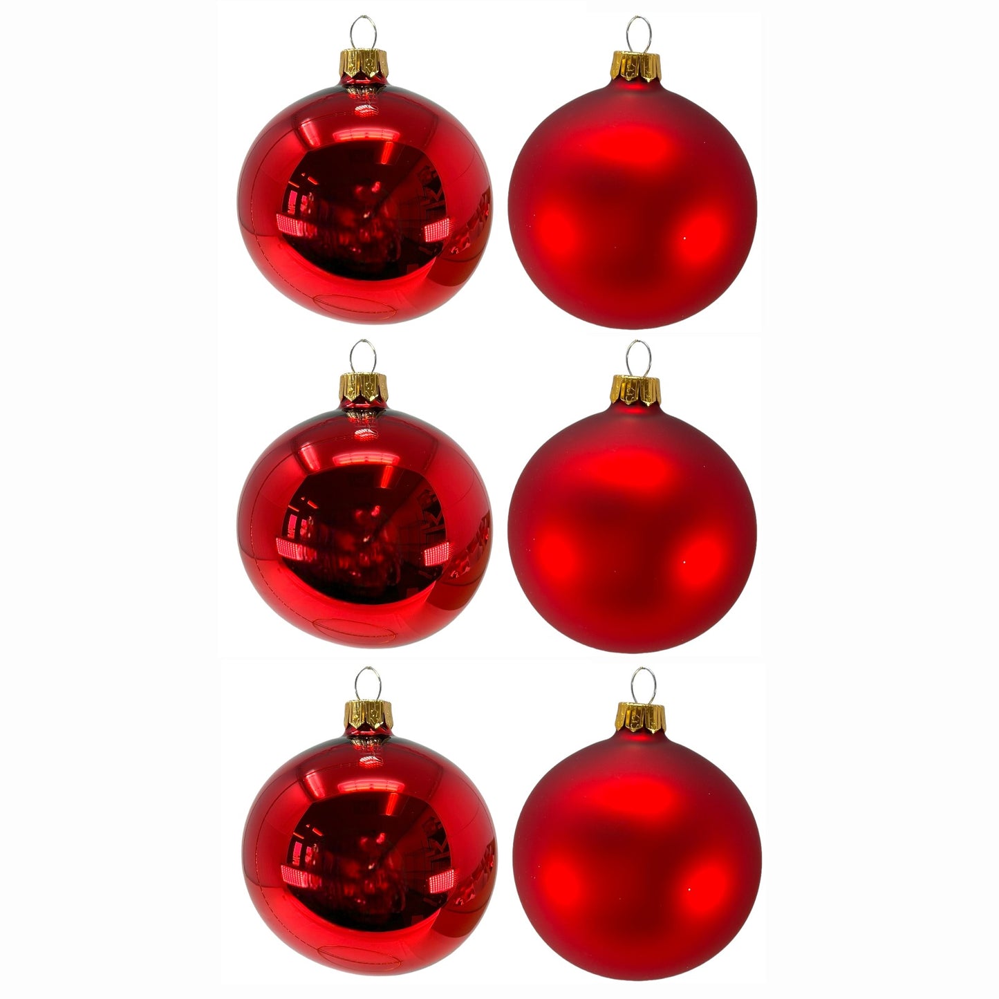 Pinnacle Peak Trading Red Shiny and Matte Polish Glass 80mm Ball Bauble Ornaments 6 Piece Made in Poland 3.1 Inch