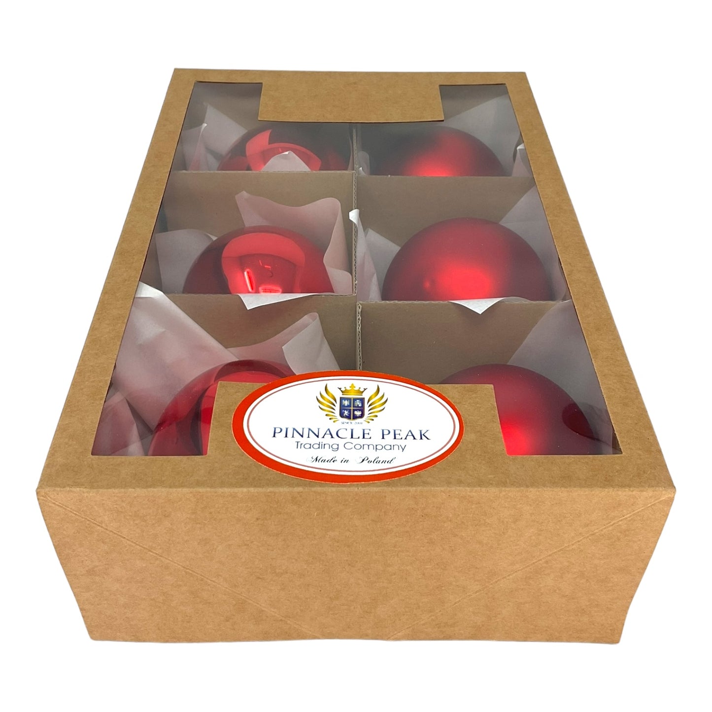 Pinnacle Peak Trading Red Shiny and Matte Polish Glass 80mm Ball Bauble Ornaments 6 Piece Made in Poland 3.1 Inch