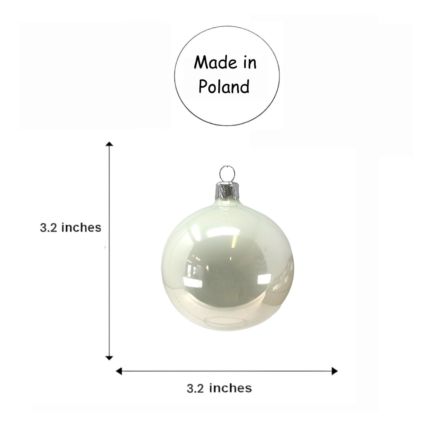 Pinnacle Peak Trading White Shiny and Matte Polish Glass 80mm Ball Bauble Ornaments 6 Piece Made in Poland 3.1 Inch