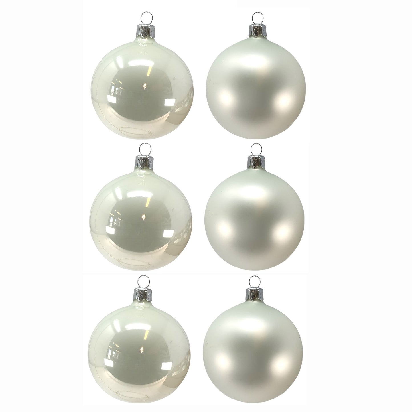 Pinnacle Peak Trading White Shiny and Matte Polish Glass 80mm Ball Bauble Ornaments 6 Piece Made in Poland 3.1 Inch