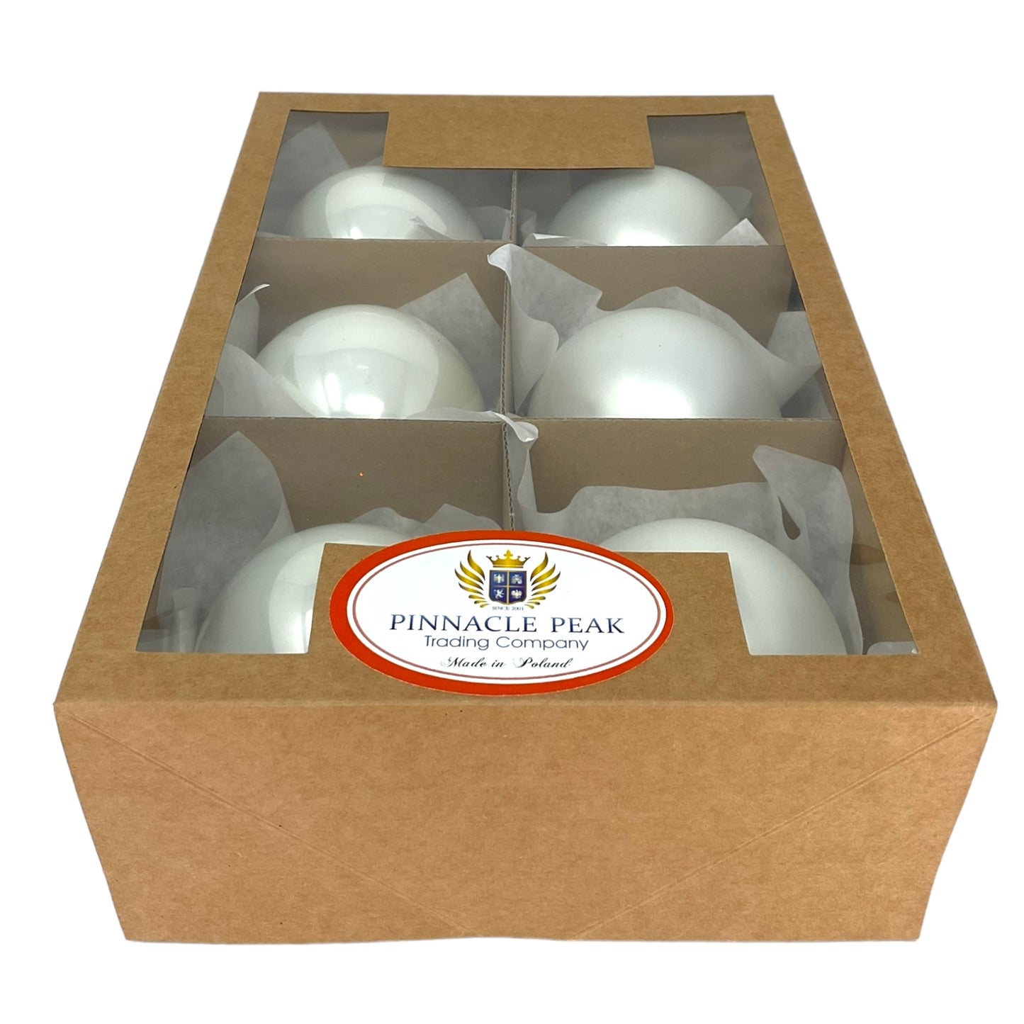 Pinnacle Peak Trading White Shiny and Matte Polish Glass 80mm Ball Bauble Ornaments 6 Piece Made in Poland 3.1 Inch