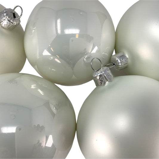 Pinnacle Peak Trading White Shiny and Matte Polish Glass 80mm Ball Bauble Ornaments 6 Piece Made in Poland 3.1 Inch