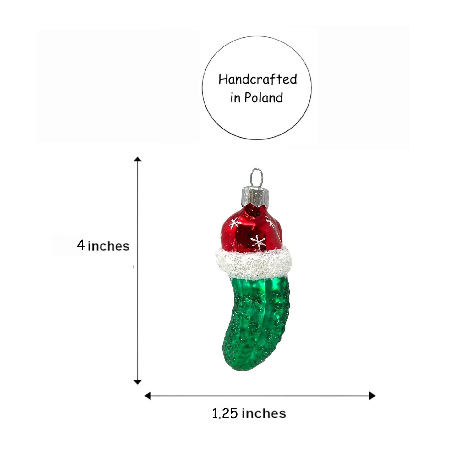 Pinnacle Peak Trading Christmas Pickle Wearing Snowflake Santa Hat Polish Glass Ornament 4 inch