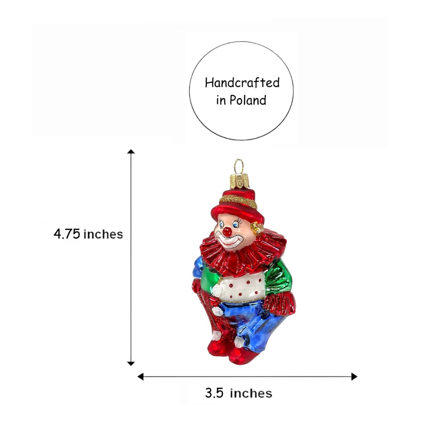 Pinnacle Peak Trading Colorful Happy Smiling Clown Polish Mouth Blown Glass Christmas Tree Ornament 4.75 inch
