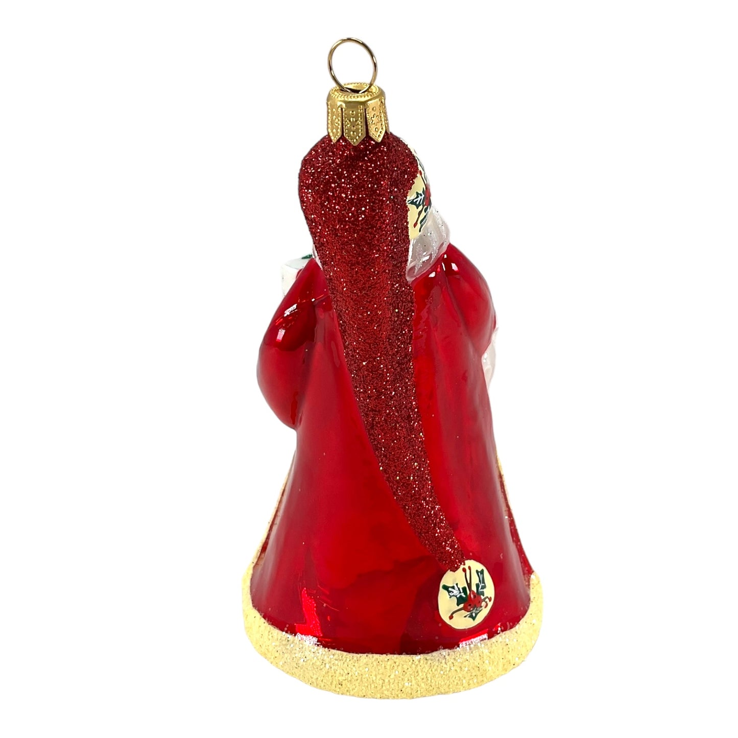 Pinnacle Peak Trading Poinsettia Santa Holding Presents Polish Glass Christmas Tree Ornament 5 inch