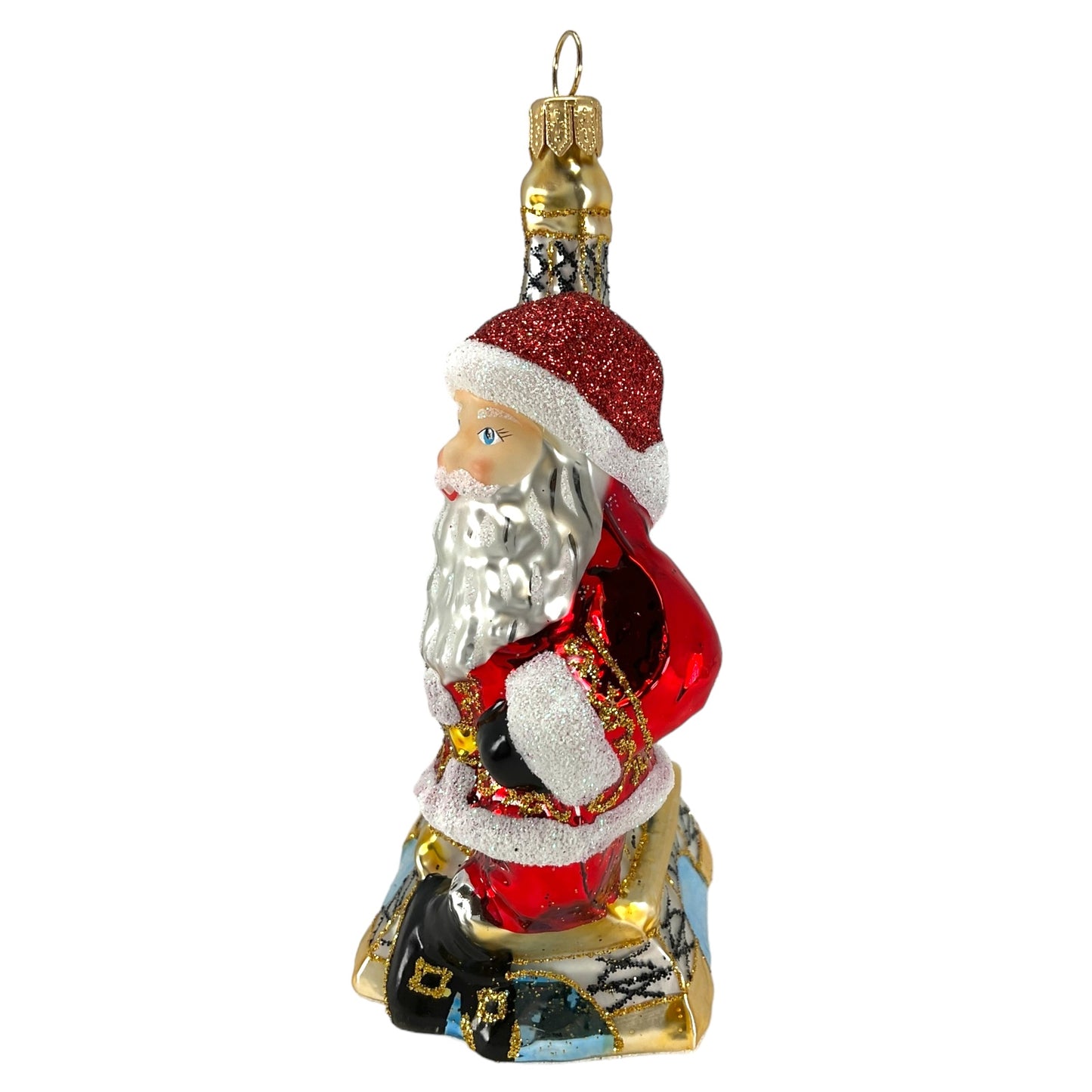 Pinnacle Peak Trading Santa Holding the Eiffel Tower Paris France Polish Glass Christmas Ornament 5.25 inch
