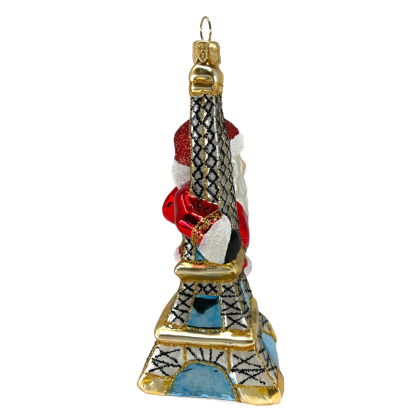 Pinnacle Peak Trading Santa Holding the Eiffel Tower Paris France Polish Glass Christmas Ornament 5.25 inch