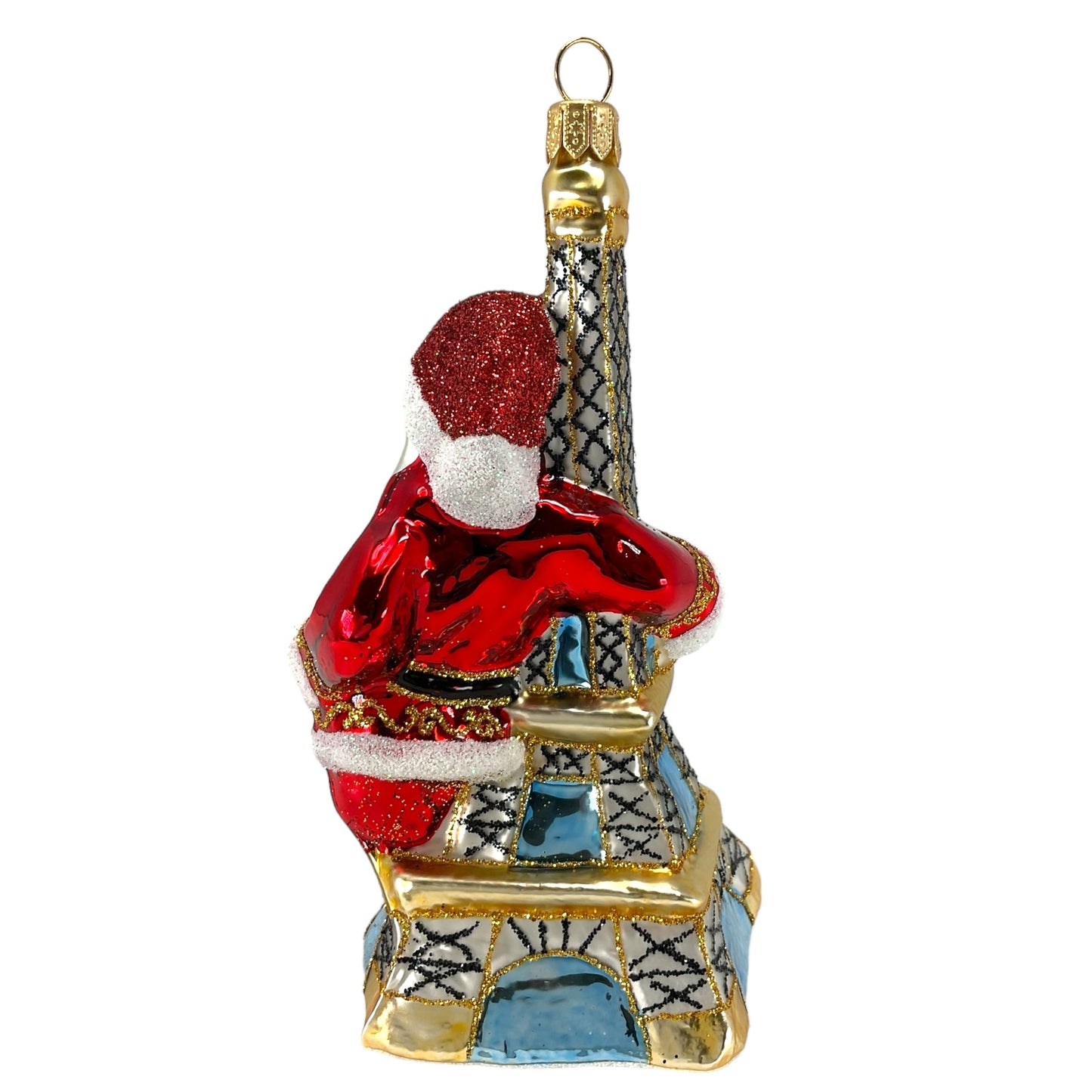 Pinnacle Peak Trading Santa Holding the Eiffel Tower Paris France Polish Glass Christmas Ornament 5.25 inch