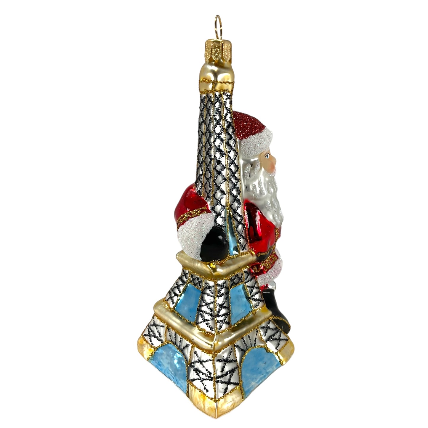 Pinnacle Peak Trading Santa Holding the Eiffel Tower Paris France Polish Glass Christmas Ornament 5.25 inch