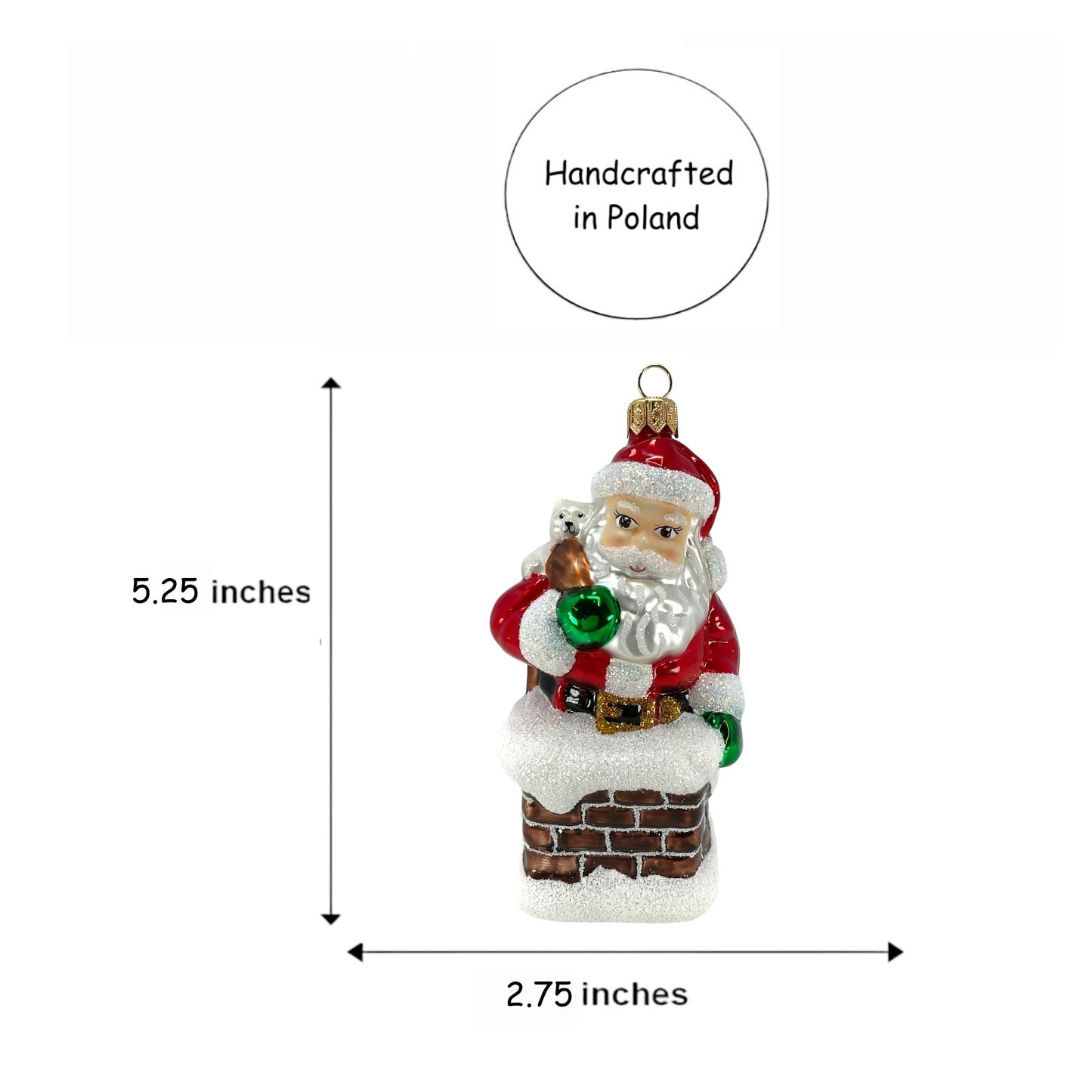 Pinnacle Peak Trading Santa Going Down Chimney with Bag of Presents Polish Glass Christmas Ornament 5.25 inch