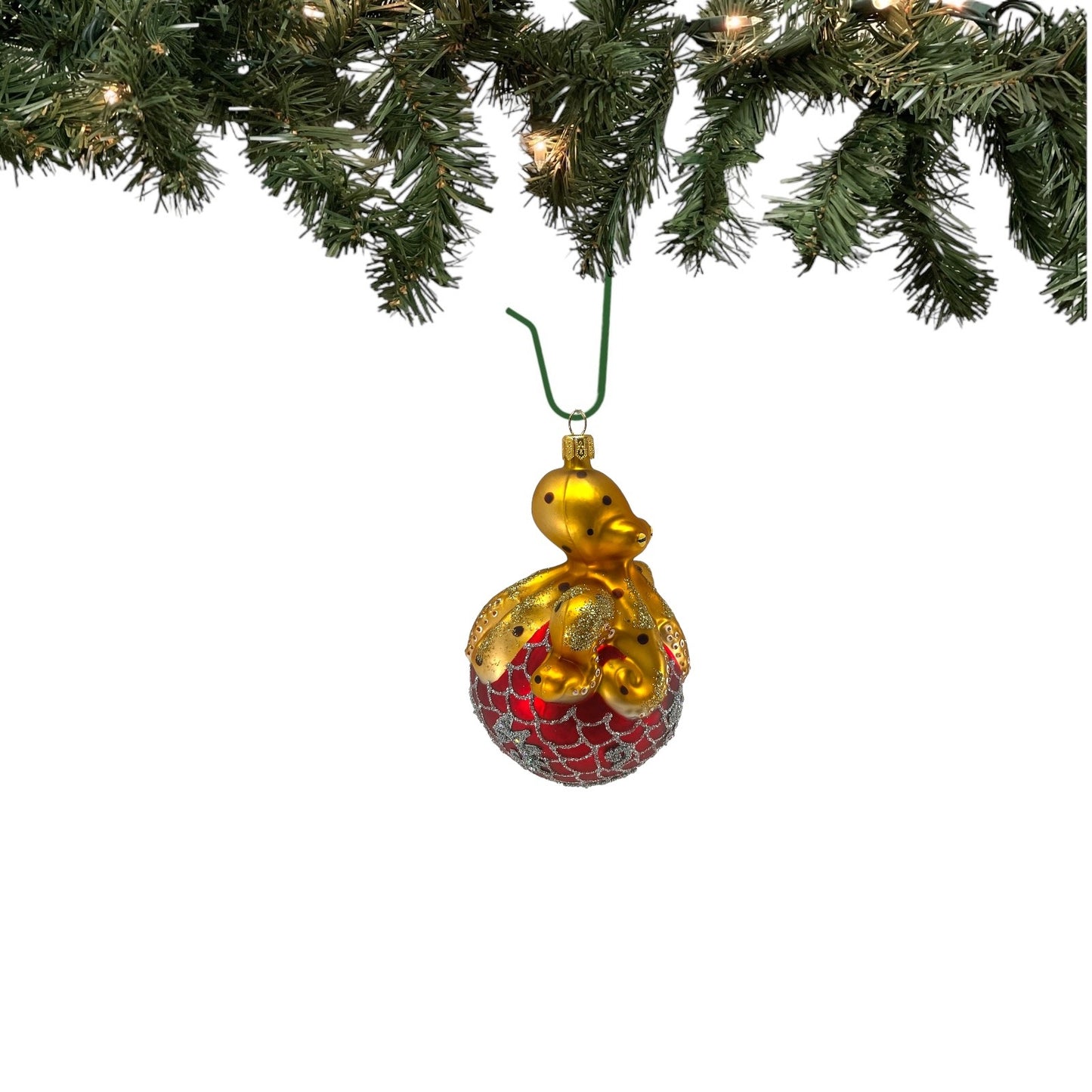 Pinnacle Peak Trading Octopus on Red and Silver Ball Polish Glass Christmas Ornament 5 inch