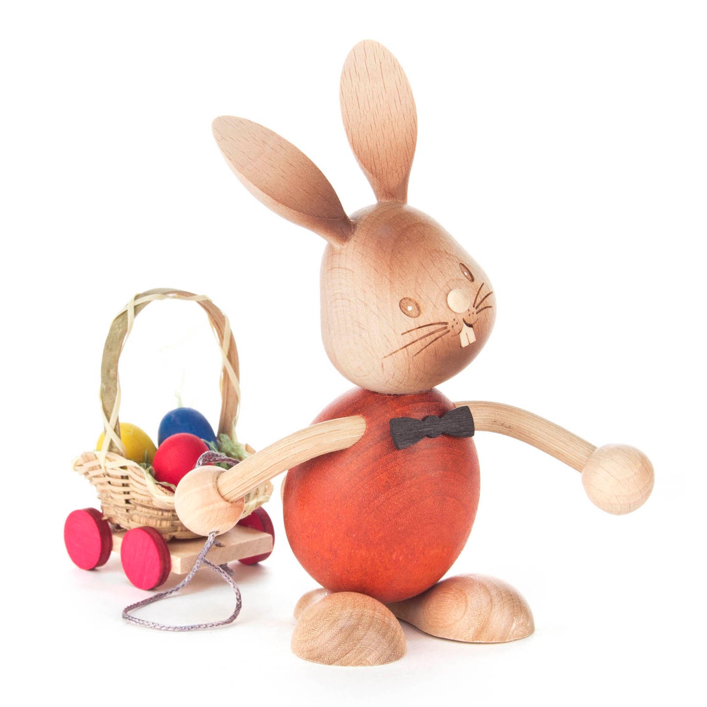 Easter Bunny Rabbit with Egg Cart German Wooden Figurine Made Erzgebirge Germany