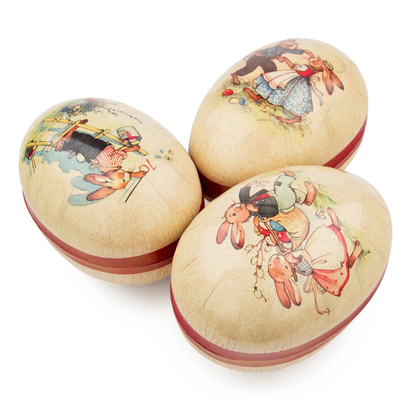 Pinnacle Peak Trading Vintage Look Easter Bunny Rabbit German Paper Mache Fillable Egg Containers 6 Piece Set 5.9 inch