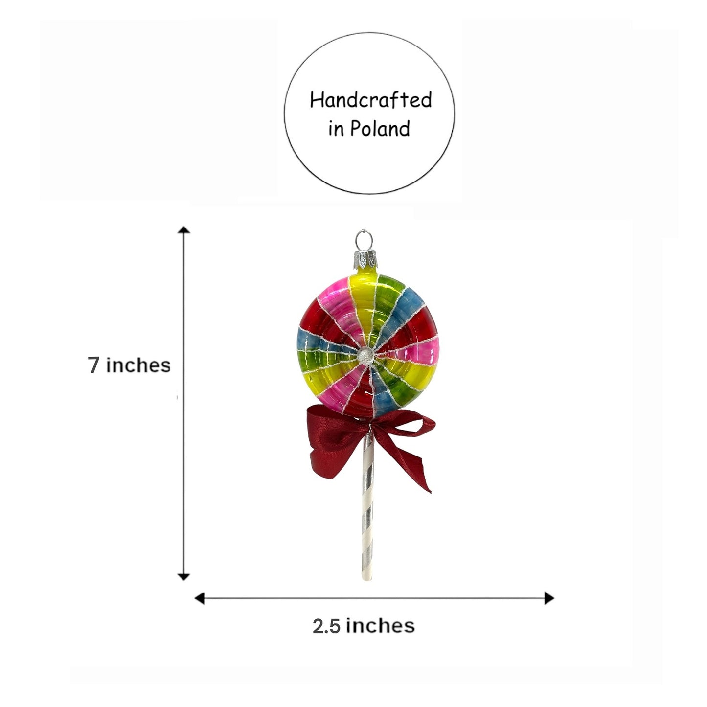 Pinnacle Peak Trading Rainbow Swirl Lollipop with Ribbon Polish Glass Christmas Ornament 7 inch