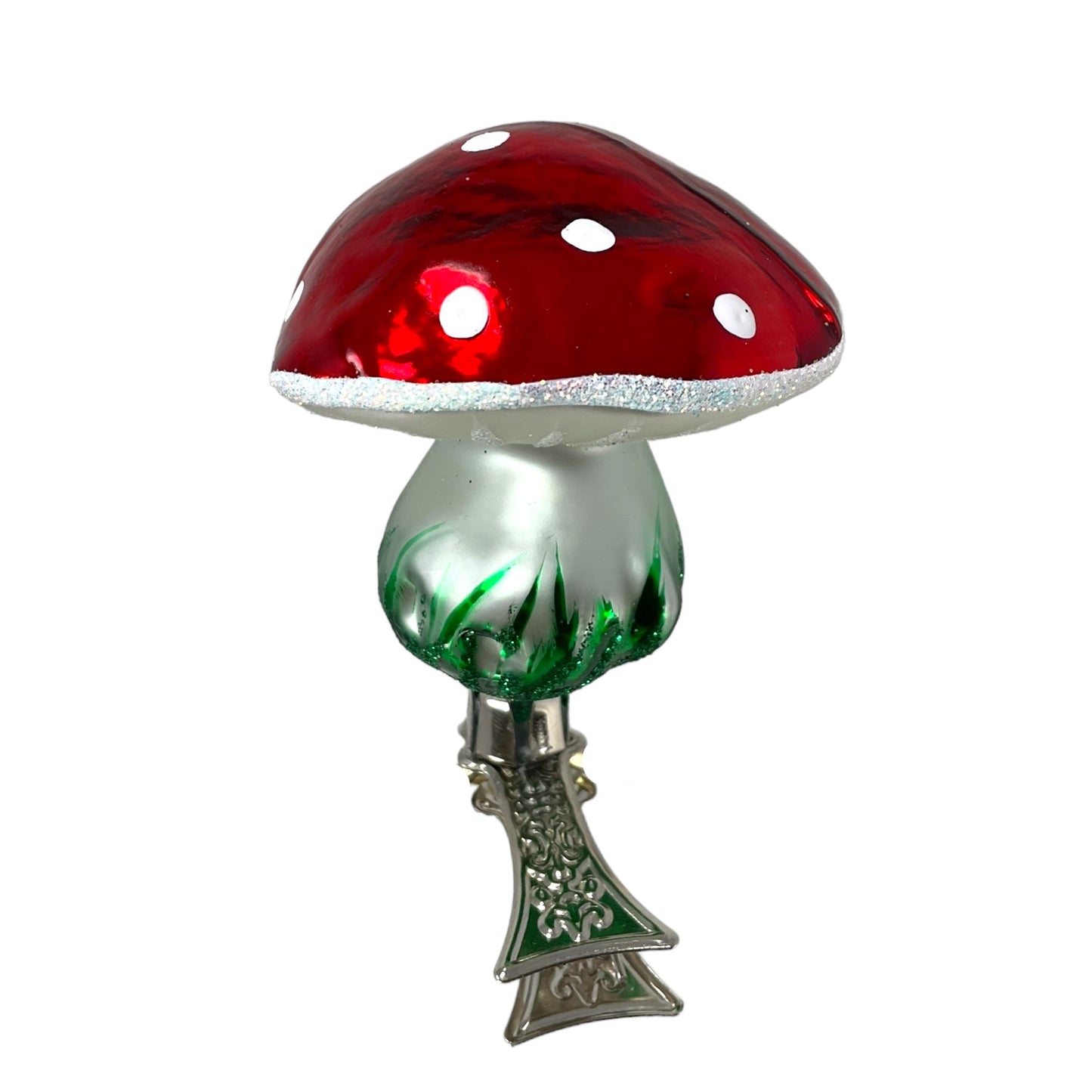 Pinnacle Peak Trading Red Toadstool Mushroom Clip on Polish Glass Christmas Tree Ornament 2.5 inch