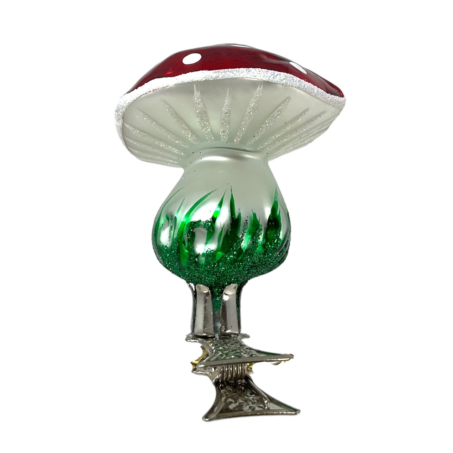 Pinnacle Peak Trading Red Toadstool Mushroom Clip on Polish Glass Christmas Tree Ornament 2.5 inch