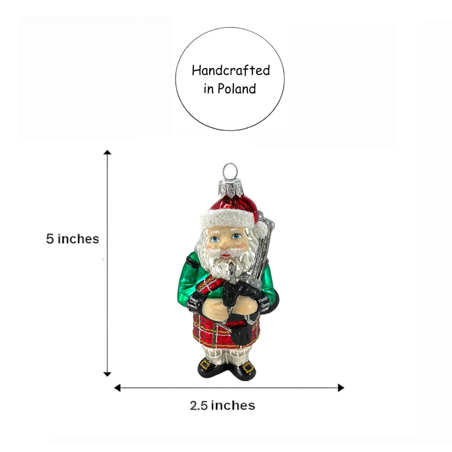Pinnacle Peak Trading Scottish Santa Wearing Kilt with Bagpipes Polish Glass Christmas Ornament 5 inch