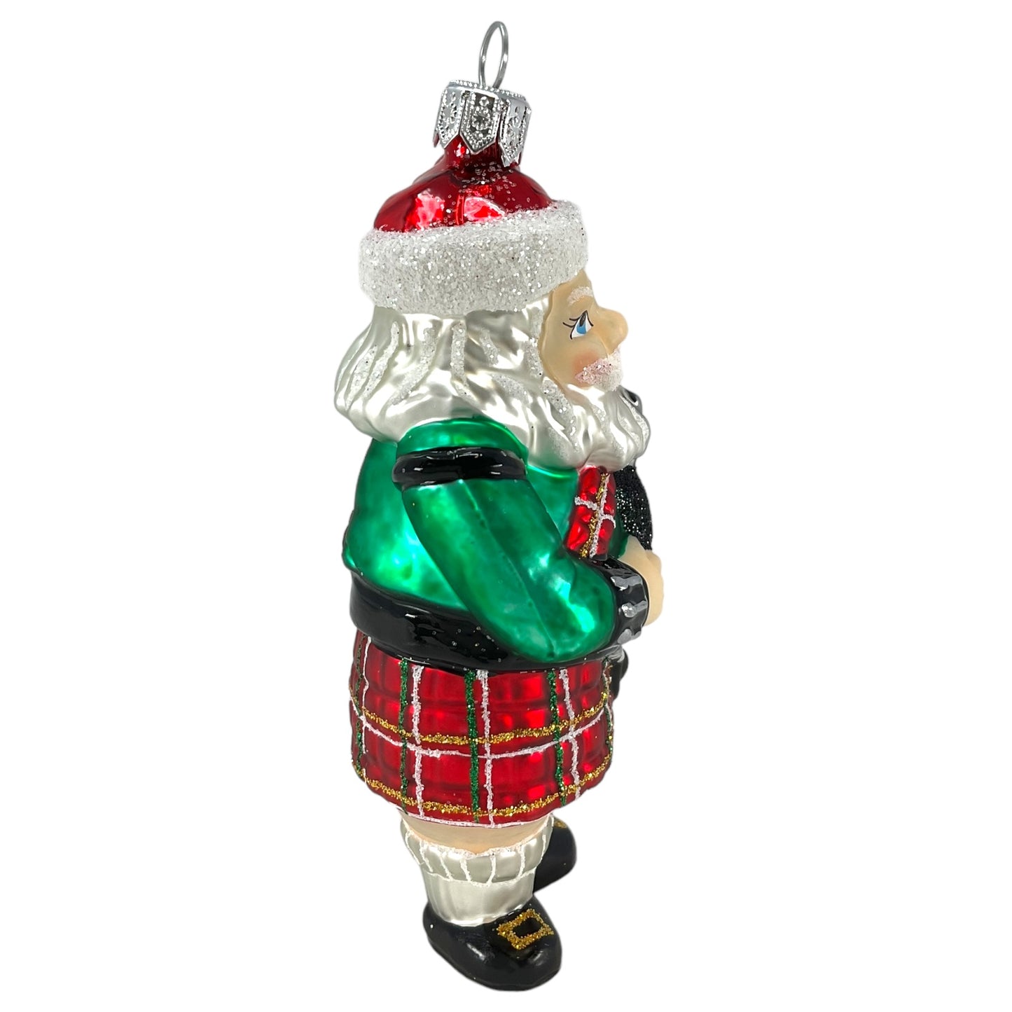 Pinnacle Peak Trading Scottish Santa Wearing Kilt with Bagpipes Polish Glass Christmas Ornament 5 inch