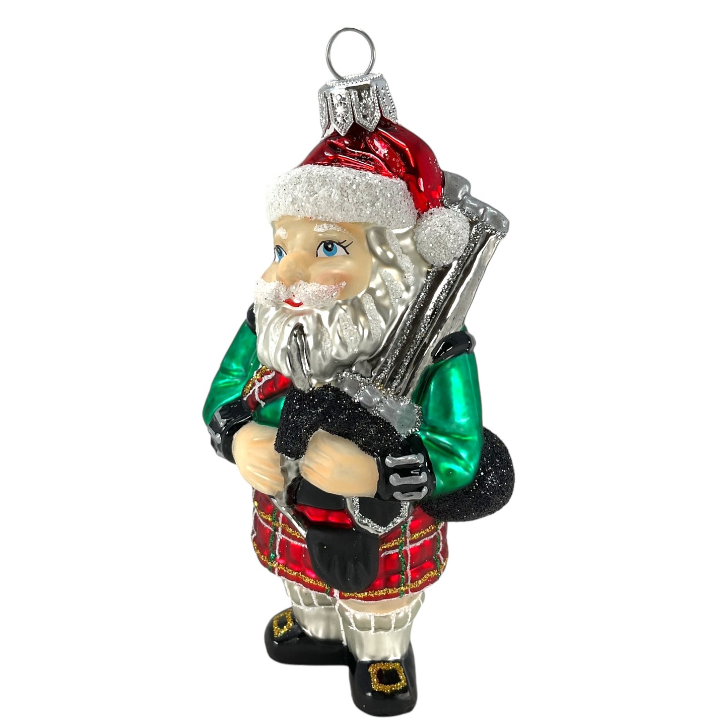 Pinnacle Peak Trading Scottish Santa Wearing Kilt with Bagpipes Polish Glass Christmas Ornament 5 inch