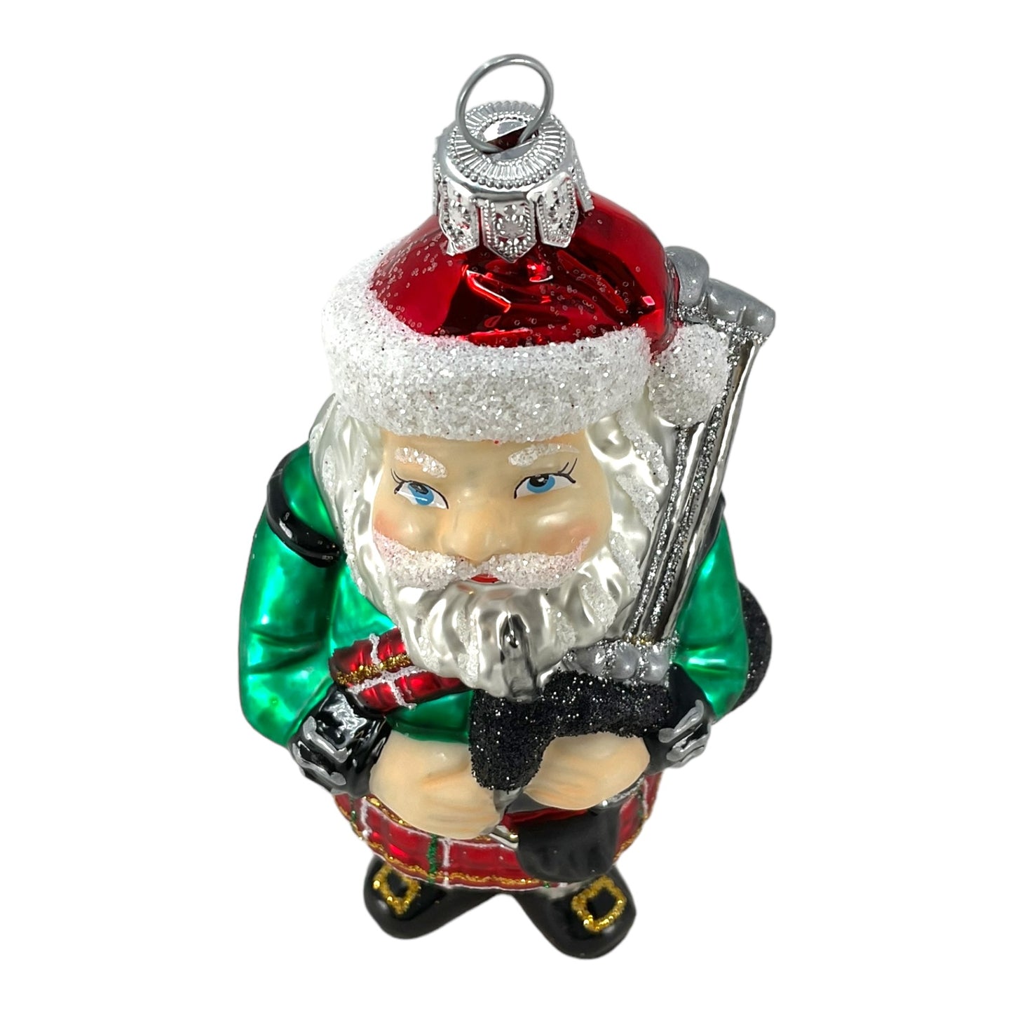 Pinnacle Peak Trading Scottish Santa Wearing Kilt with Bagpipes Polish Glass Christmas Ornament 5 inch