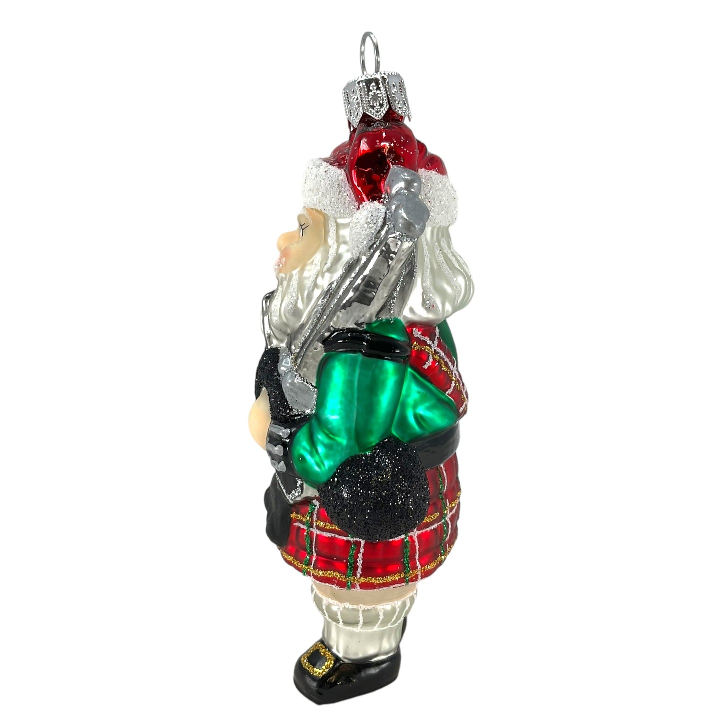 Pinnacle Peak Trading Scottish Santa Wearing Kilt with Bagpipes Polish Glass Christmas Ornament 5 inch