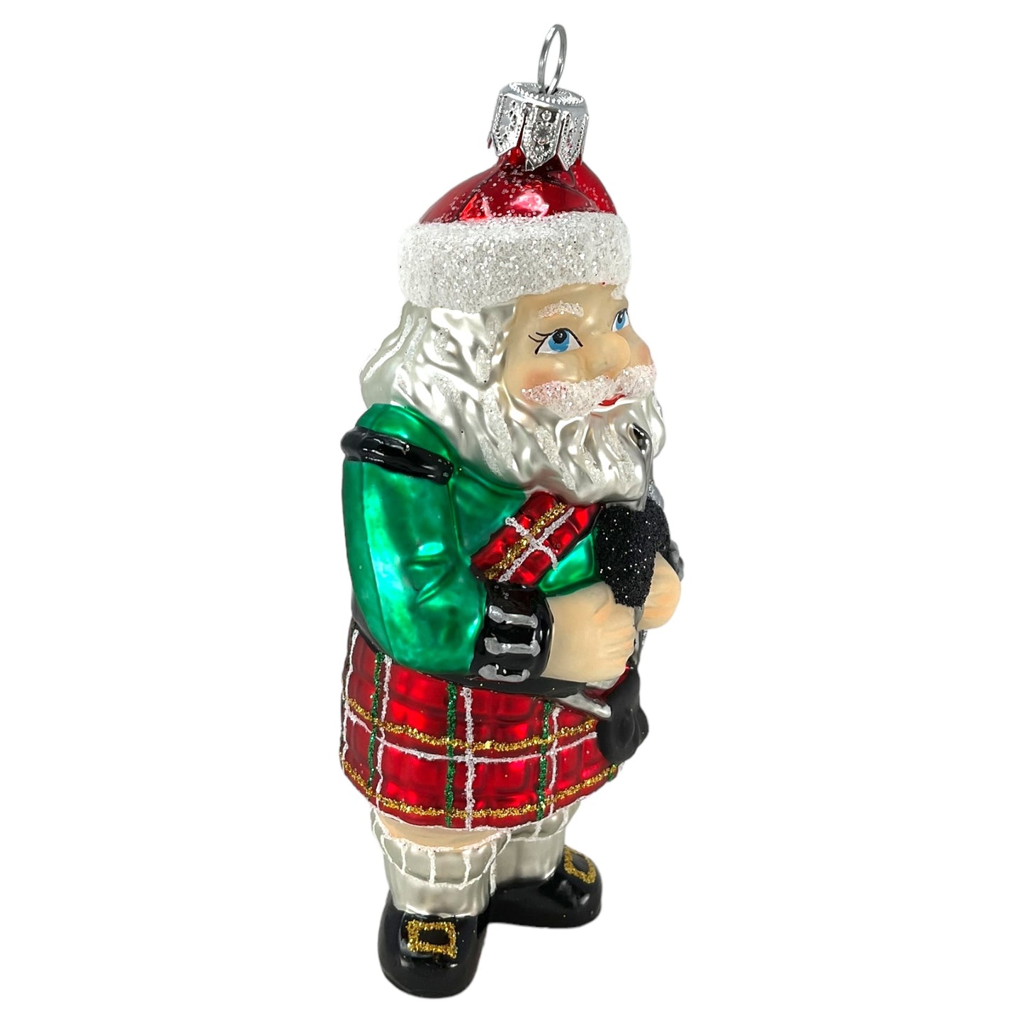 Pinnacle Peak Trading Scottish Santa Wearing Kilt with Bagpipes Polish Glass Christmas Ornament 5 inch