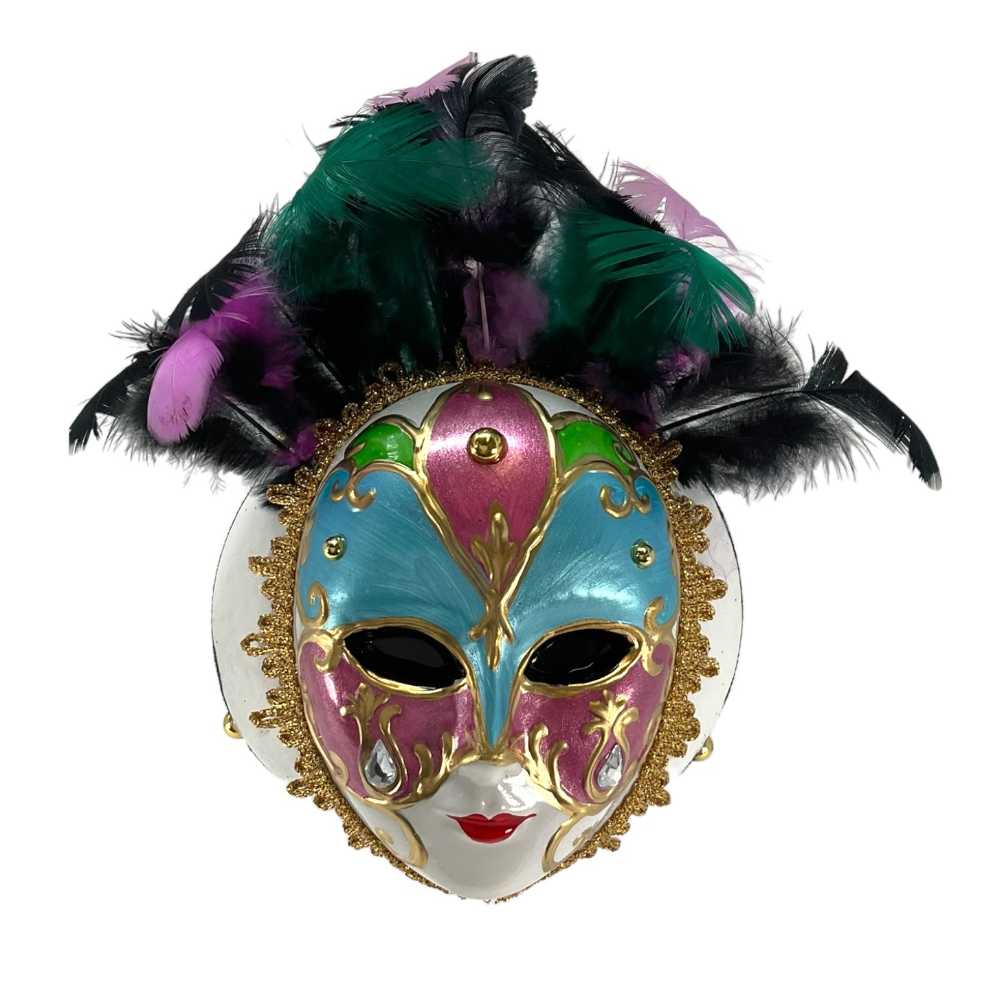 Pinnacle Peak Trading Venetian Mask with Colorful Feathers Polish Glass Christmas Ornament 5.5 inch