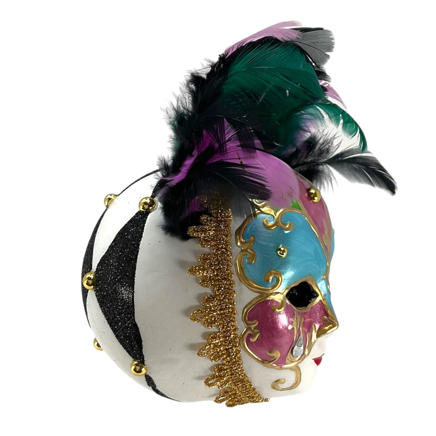 Pinnacle Peak Trading Venetian Mask with Colorful Feathers Polish Glass Christmas Ornament 5.5 inch