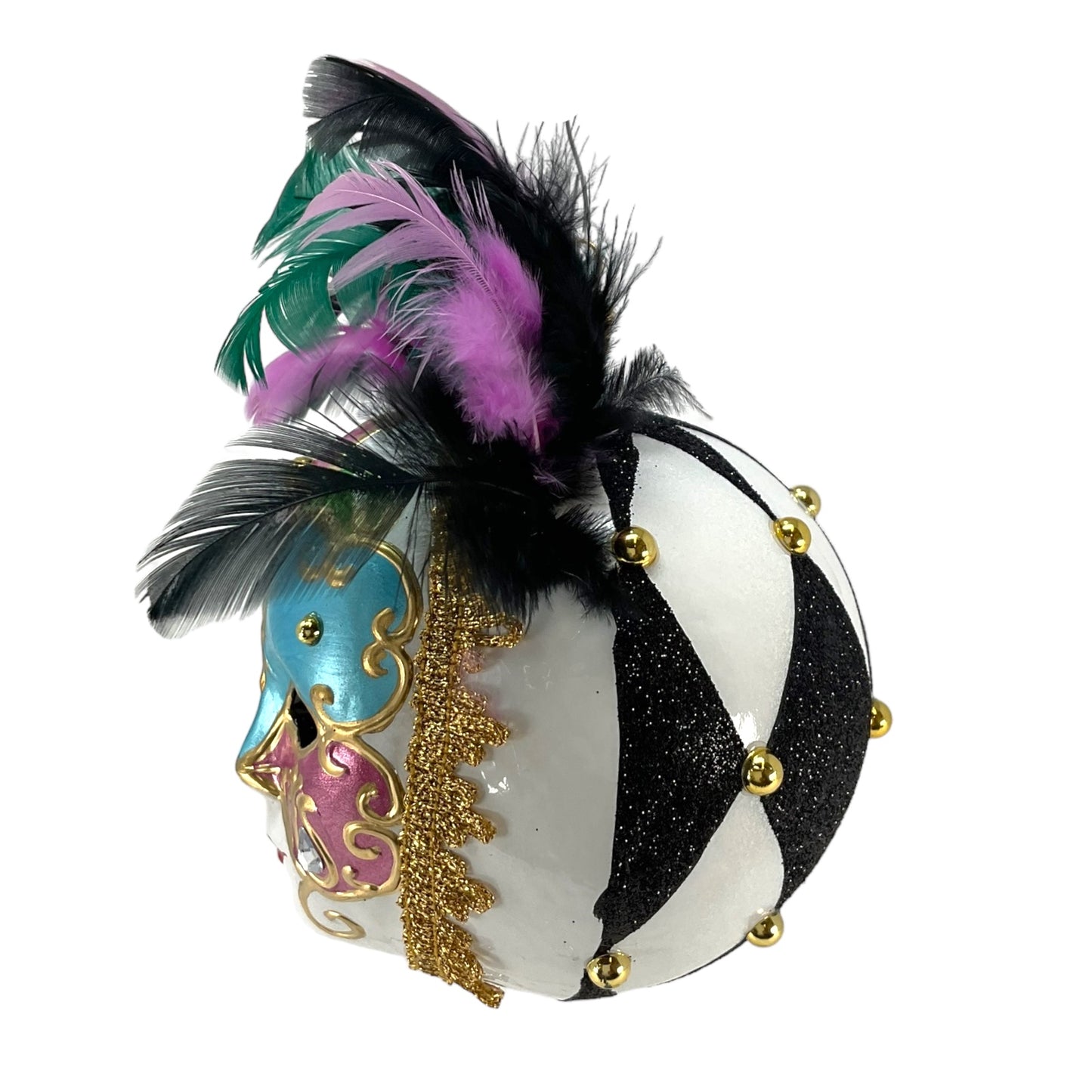Pinnacle Peak Trading Venetian Mask with Colorful Feathers Polish Glass Christmas Ornament 5.5 inch