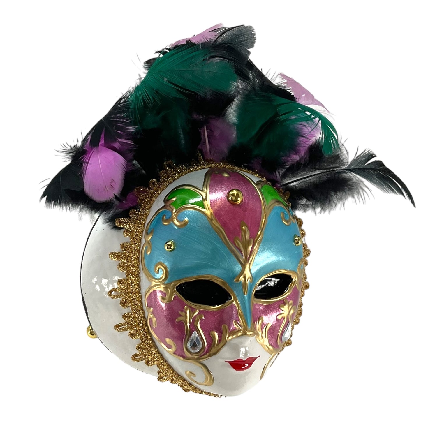 Pinnacle Peak Trading Venetian Mask with Colorful Feathers Polish Glass Christmas Ornament 5.5 inch