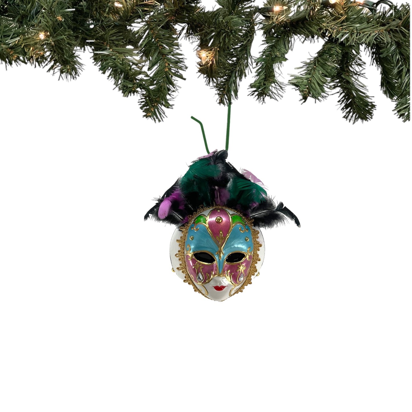 Pinnacle Peak Trading Venetian Mask with Colorful Feathers Polish Glass Christmas Ornament 5.5 inch