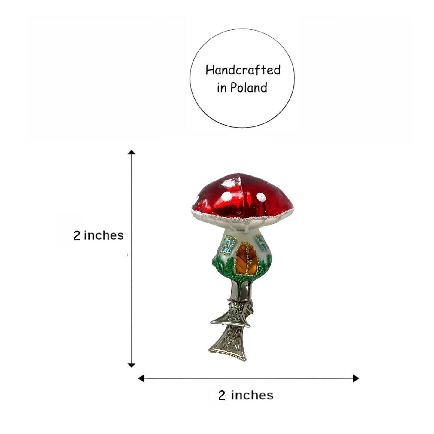Pinnacle Peak Trading Red Toadstool Mushroom House Clip On Polish Glass Christmas Ornament 2 inch