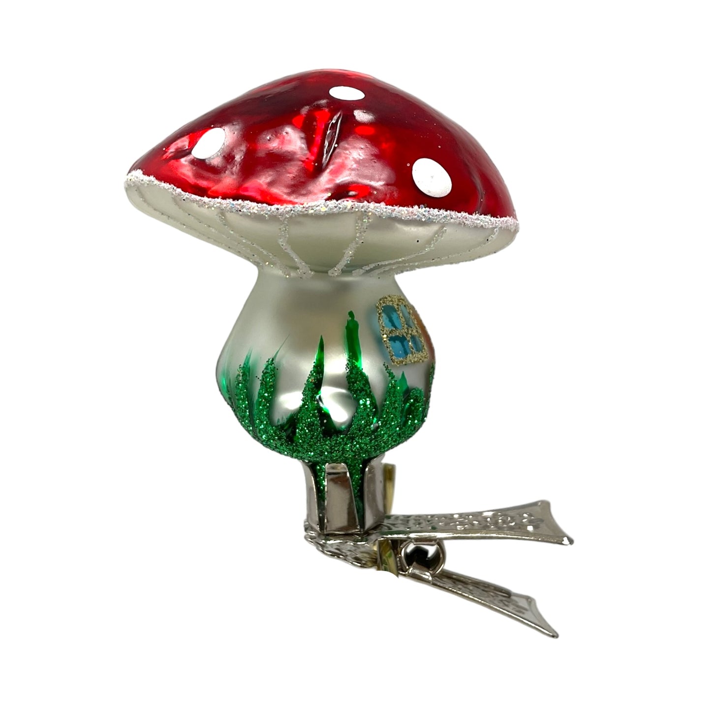 Pinnacle Peak Trading Red Toadstool Mushroom House Clip On Polish Glass Christmas Ornament 2 inch