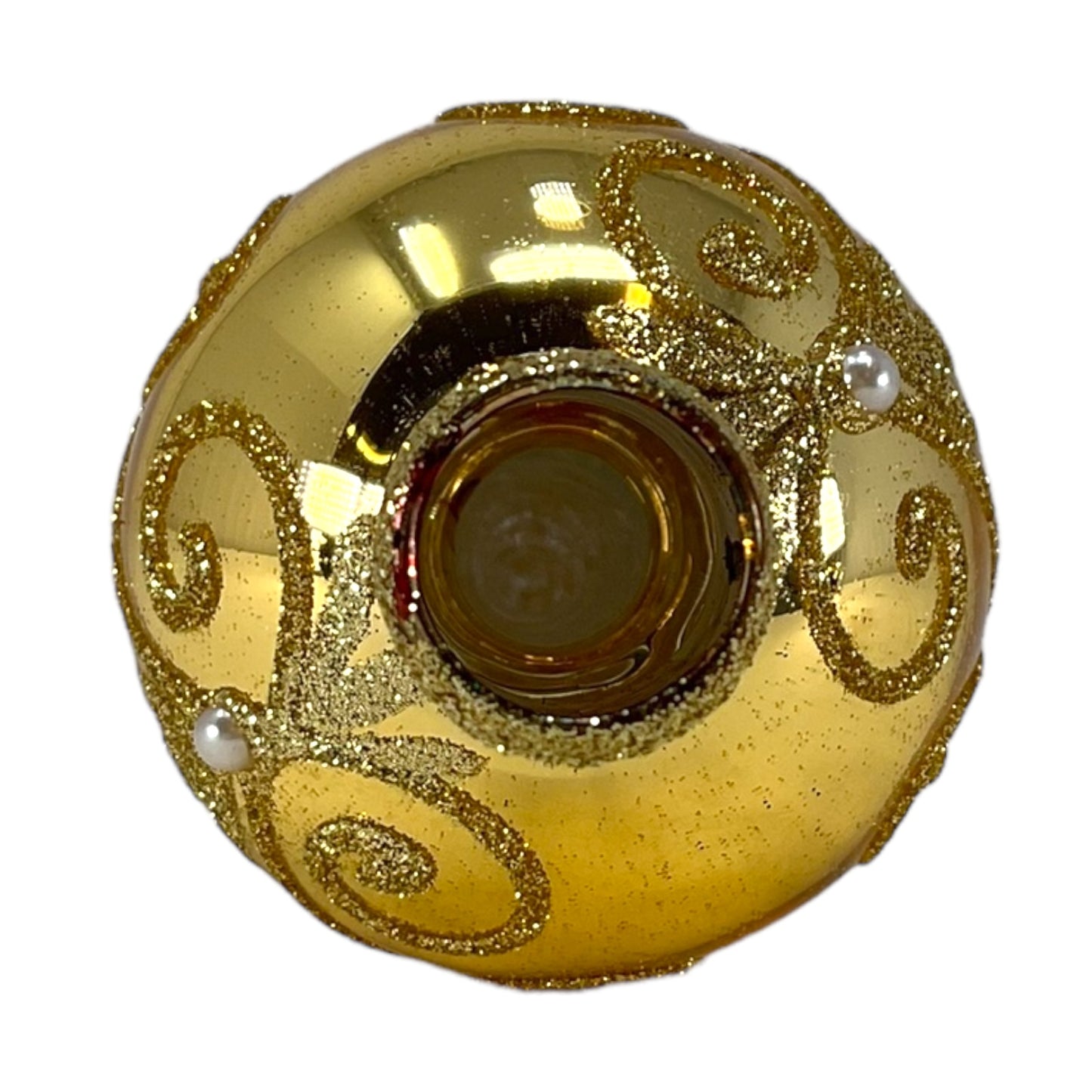Pinnacle Peak Trading Gold with Gold Glitter Swirls Polish Glass Christmas Tree Topper Finial 9.5 inch