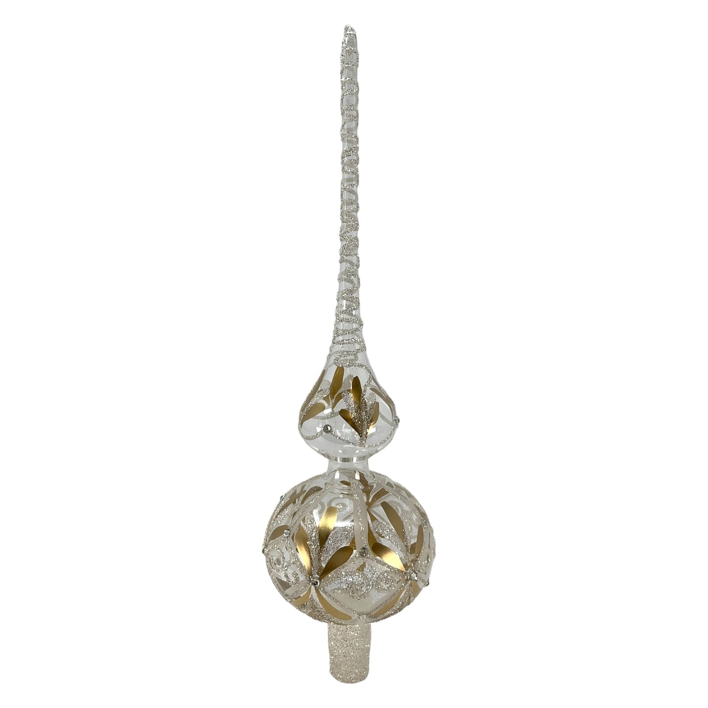 Pinnacle Peak Trading Clear Gold and Silver Glitter Polish Glass Christmas Tree Topper 14.5 inch