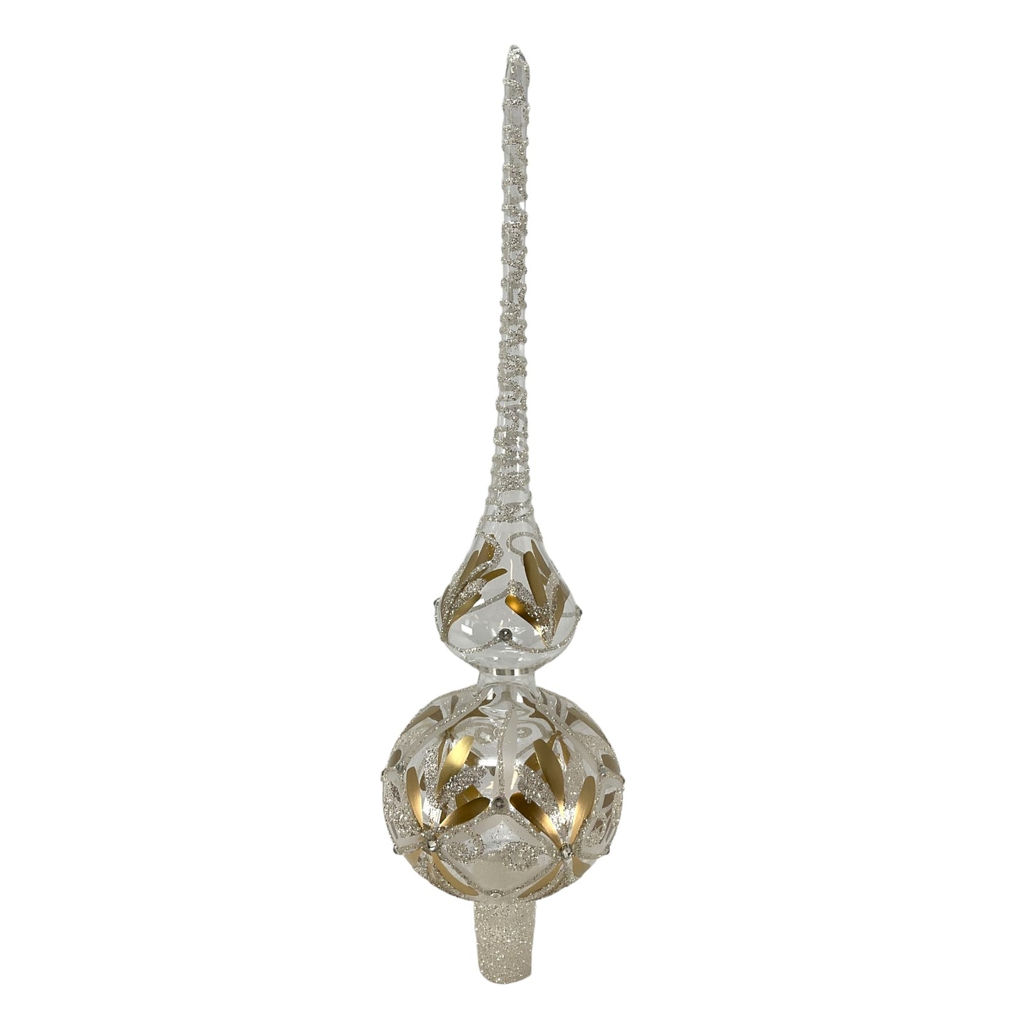 Pinnacle Peak Trading Clear Gold and Silver Glitter Polish Glass Christmas Tree Topper 14.5 inch