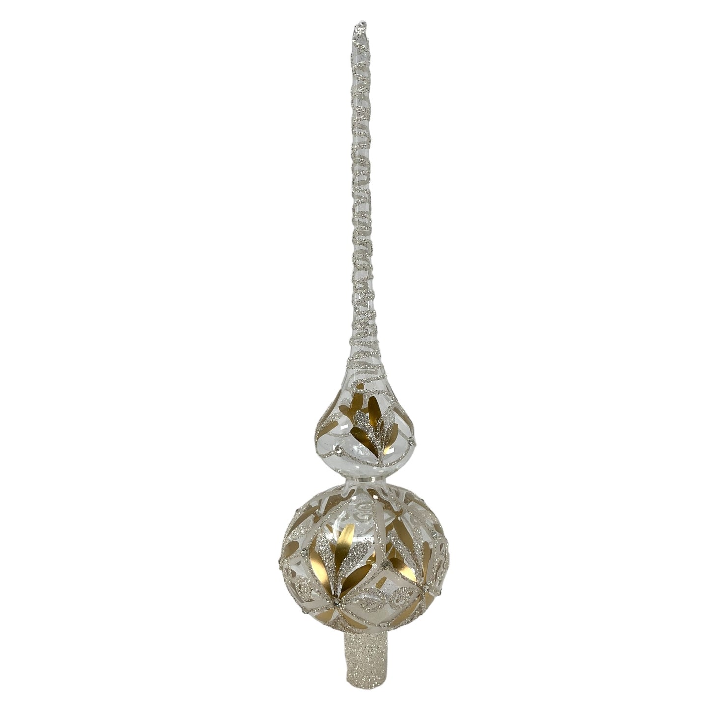 Pinnacle Peak Trading Clear Gold and Silver Glitter Polish Glass Christmas Tree Topper 14.5 inch