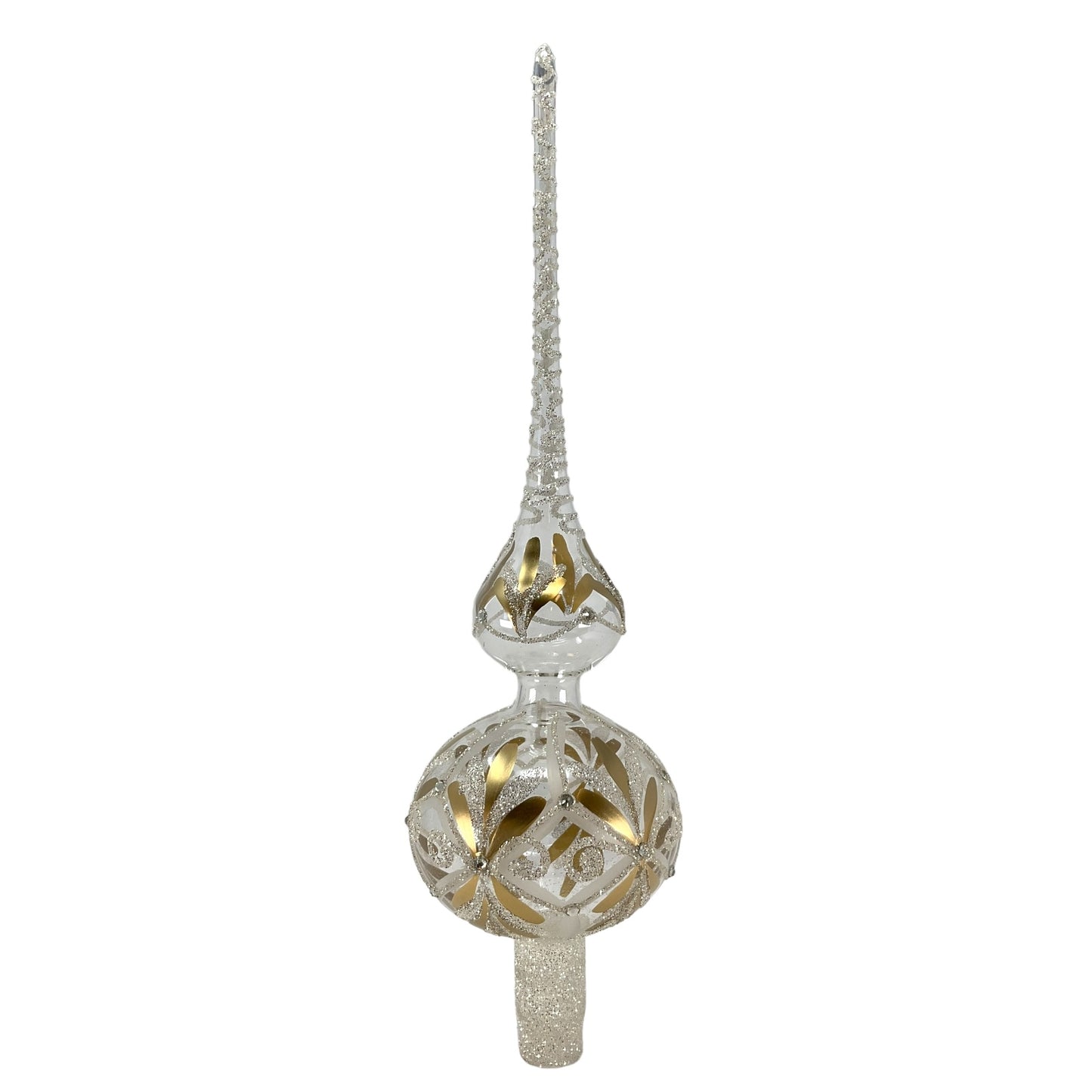 Pinnacle Peak Trading Clear Gold and Silver Glitter Polish Glass Christmas Tree Topper 14.5 inch