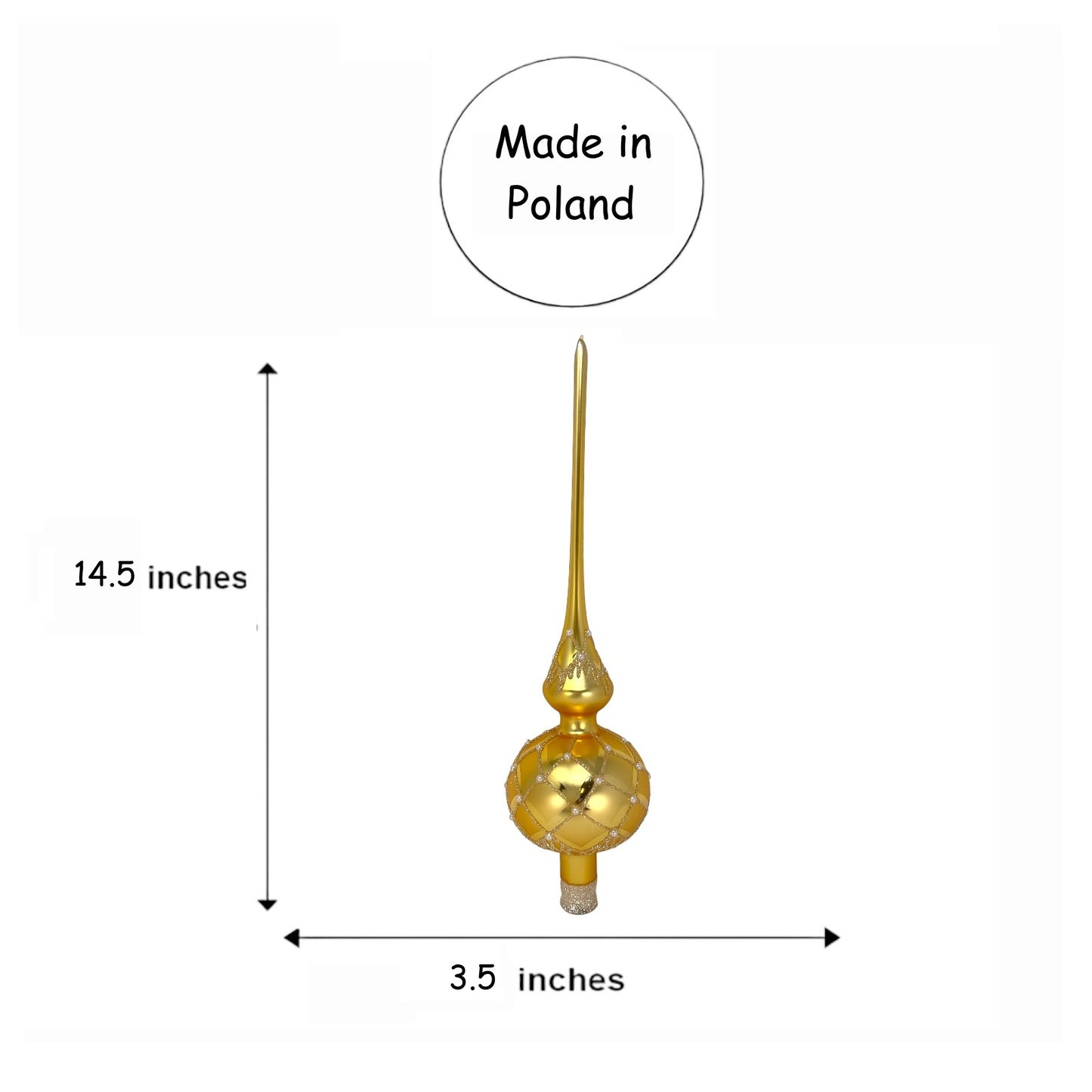 Pinnacle Peak Trading Gold Finial with Glitter Pearl Beads Polish Glass Christmas Tree Topper 14.5 inch