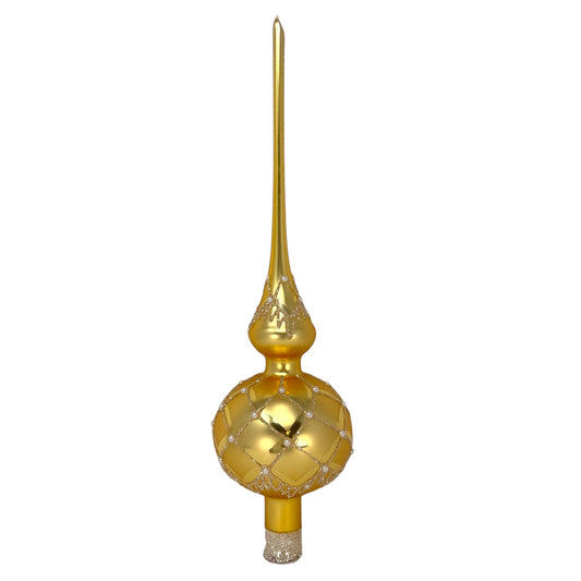 Pinnacle Peak Trading Gold Finial with Glitter Pearl Beads Polish Glass Christmas Tree Topper 14.5 inch