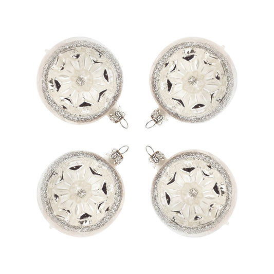 Pinnacle Peak Trading German Glass White Ball Ornament 4 Piece set 2.3 Inch