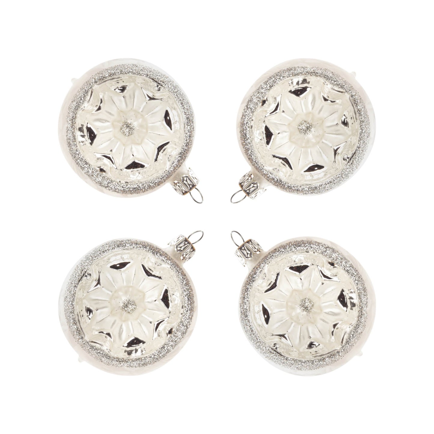 Pinnacle Peak Trading German Glass White Ball Ornament 4 Piece set 2.3 Inch