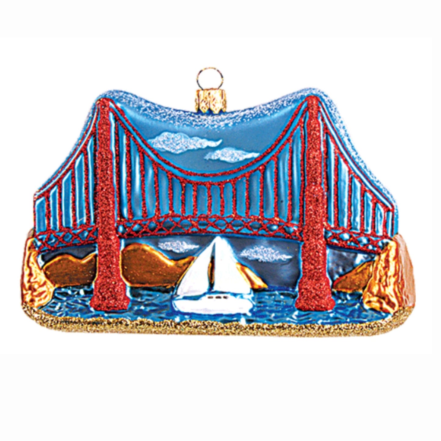 Pinnacle Peak Trading San Francisco Golden Gate Bridge Polish Glass Christmas Ornament California USA