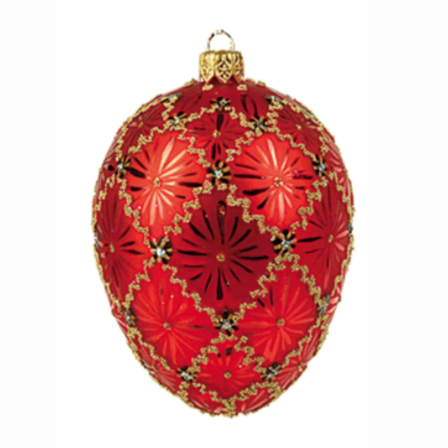 Pinnacle Peak Trading Red Coronation Egg Faberge Inspired Polish Mouth Blown Glass Holiday Ornament