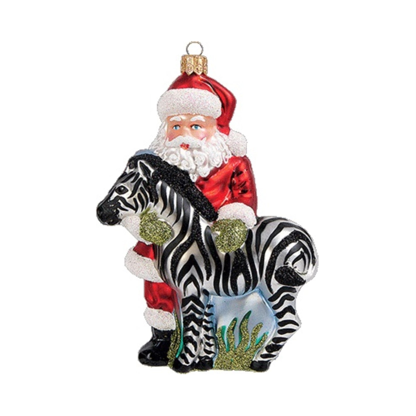 Santa Claus with Zebra Polish Mouth Blown Glass Christmas Ornament Decoration